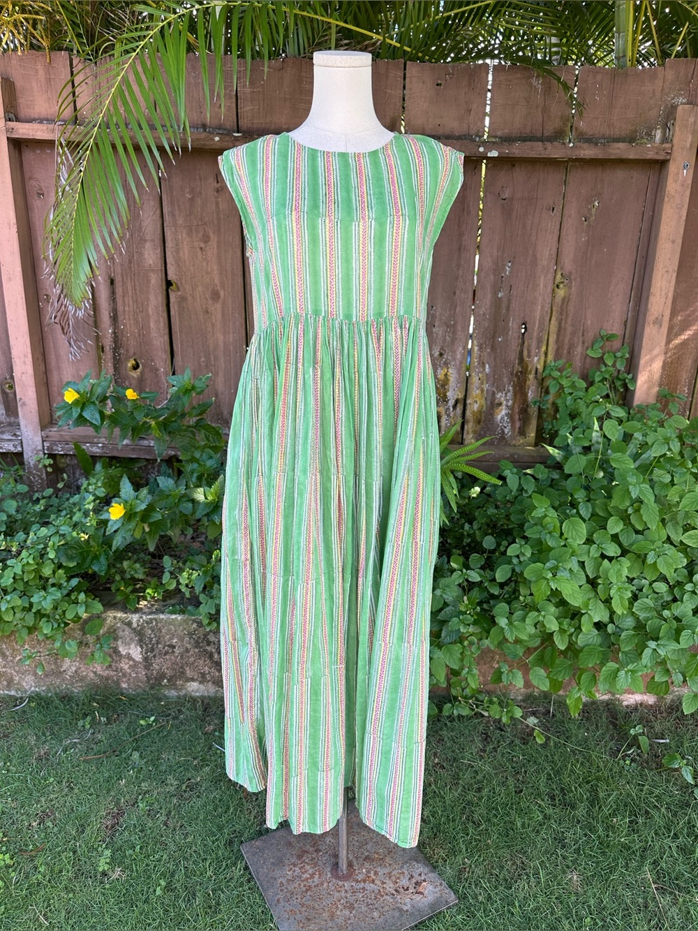 Two Chapati Green Striped Maxi Dress